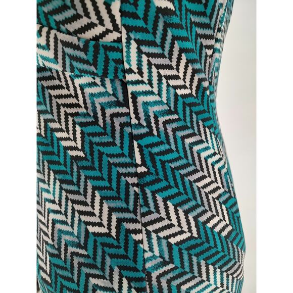 White House Black Market Turquoise Herringbone Sheath Dress SZ. 8 Back Zip Lined - Picture 13 of 14